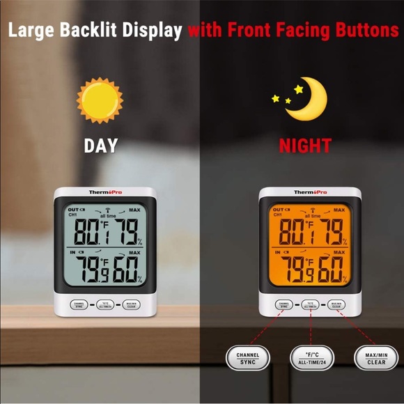 ThermoPro TP62 Indoor Outdoor Thermometer Wireless - Picture 6 of 8